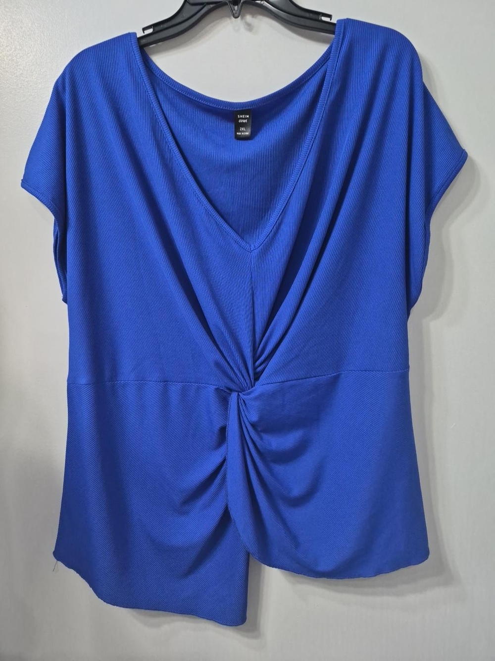 SHEIN Royal Blue Twist-Front V-Neck Blouse